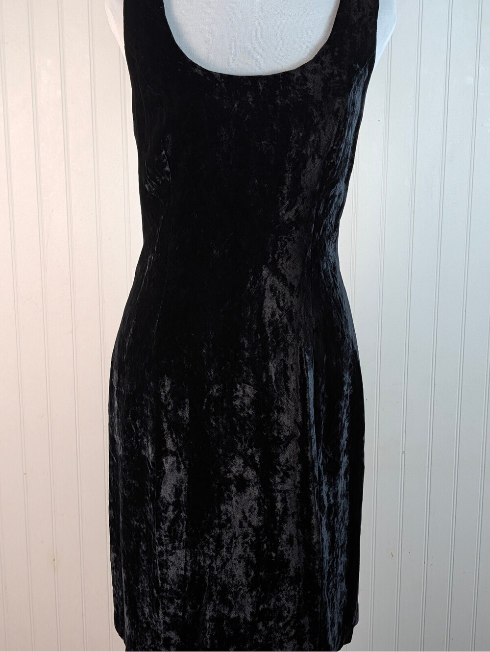 Vintage Karen Kane Black Crushed Velvet Midi Dress Sleeveless Goth 90 Size 8